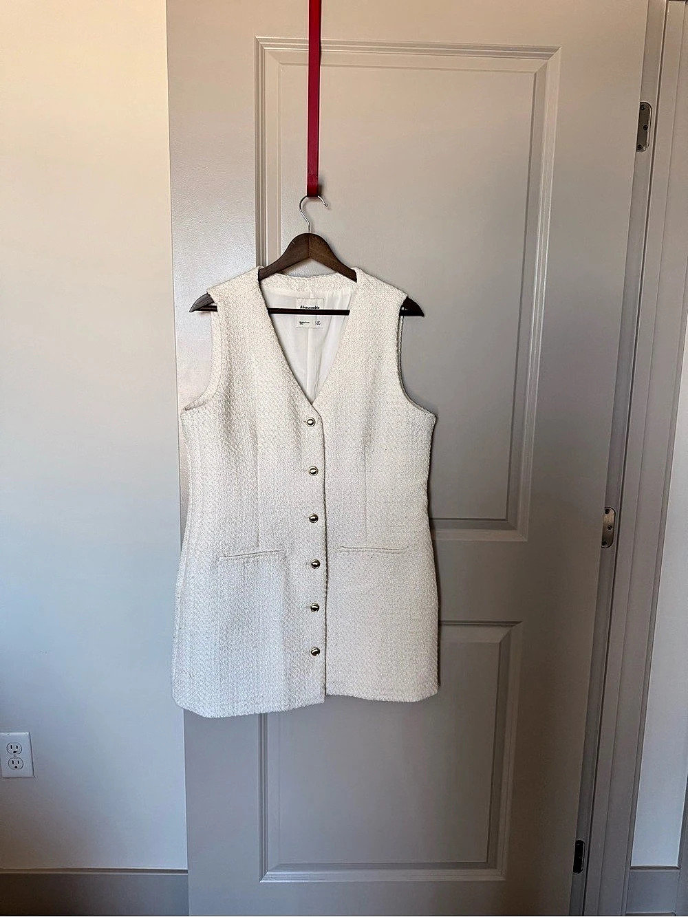 Abercrombie & Fitch The A&F Mara Tweed Vest Mini Dress White